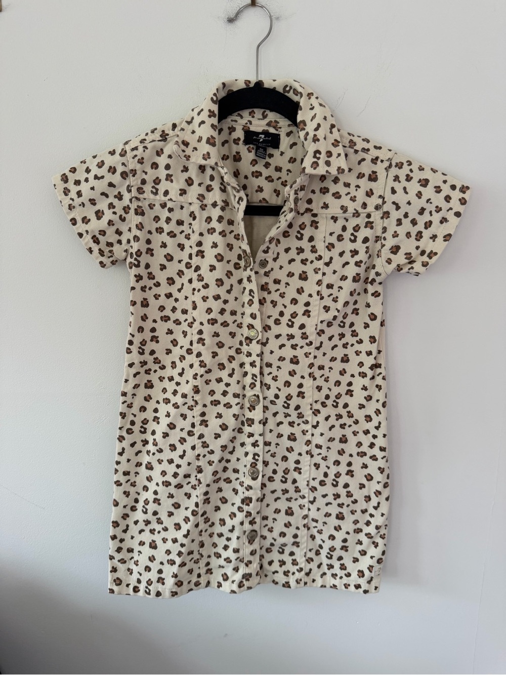 7 For All Mankind Cream Leopard-Print Button Front Dress